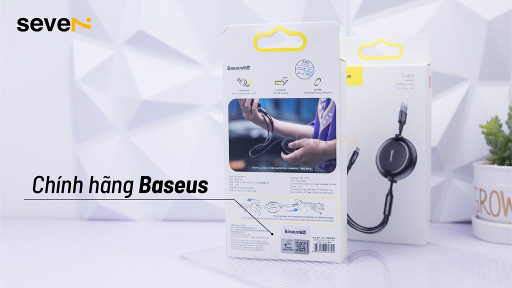 Cáp Sạc Baseus Golden Loop Dây Rút Gọn 3 Đầu 3 in 1 Elastic