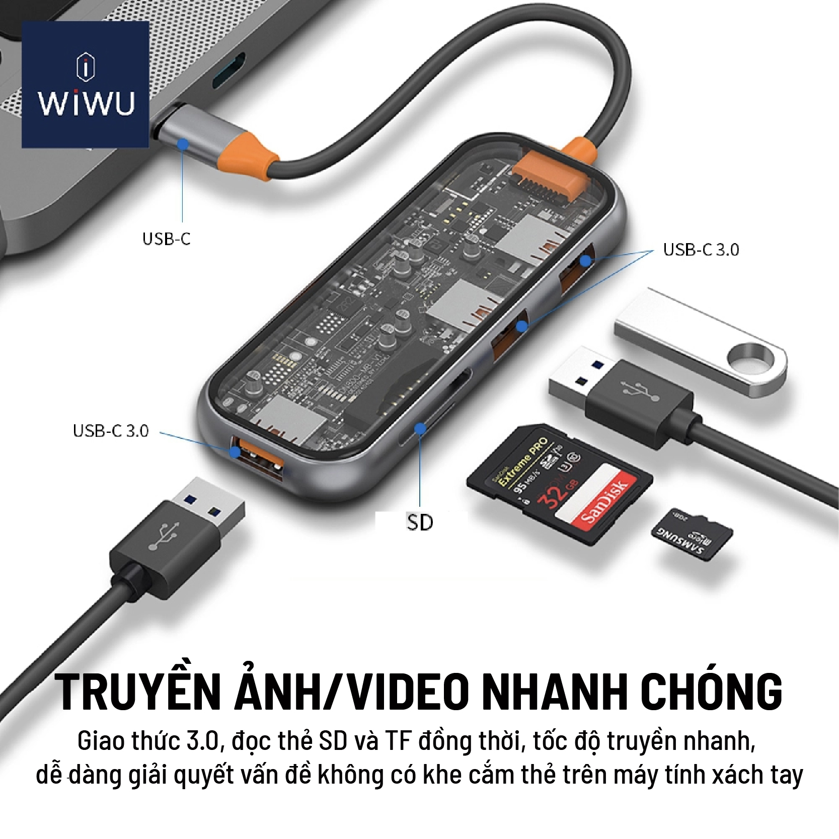Hub Chuyển Đổi WiWU 5in1 USB-C Trong Suốt CB005 