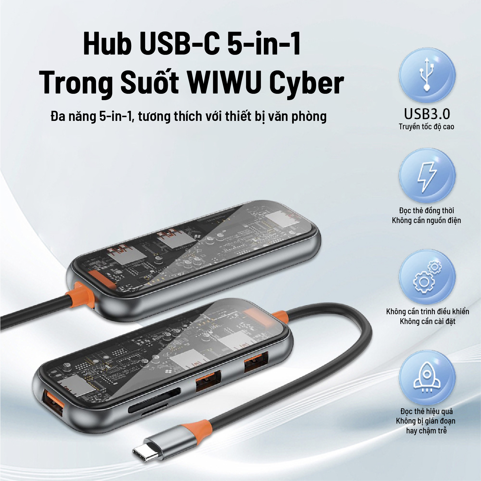 Hub Chuyển Đổi WiWU 5in1 USB-C Trong Suốt CB005 