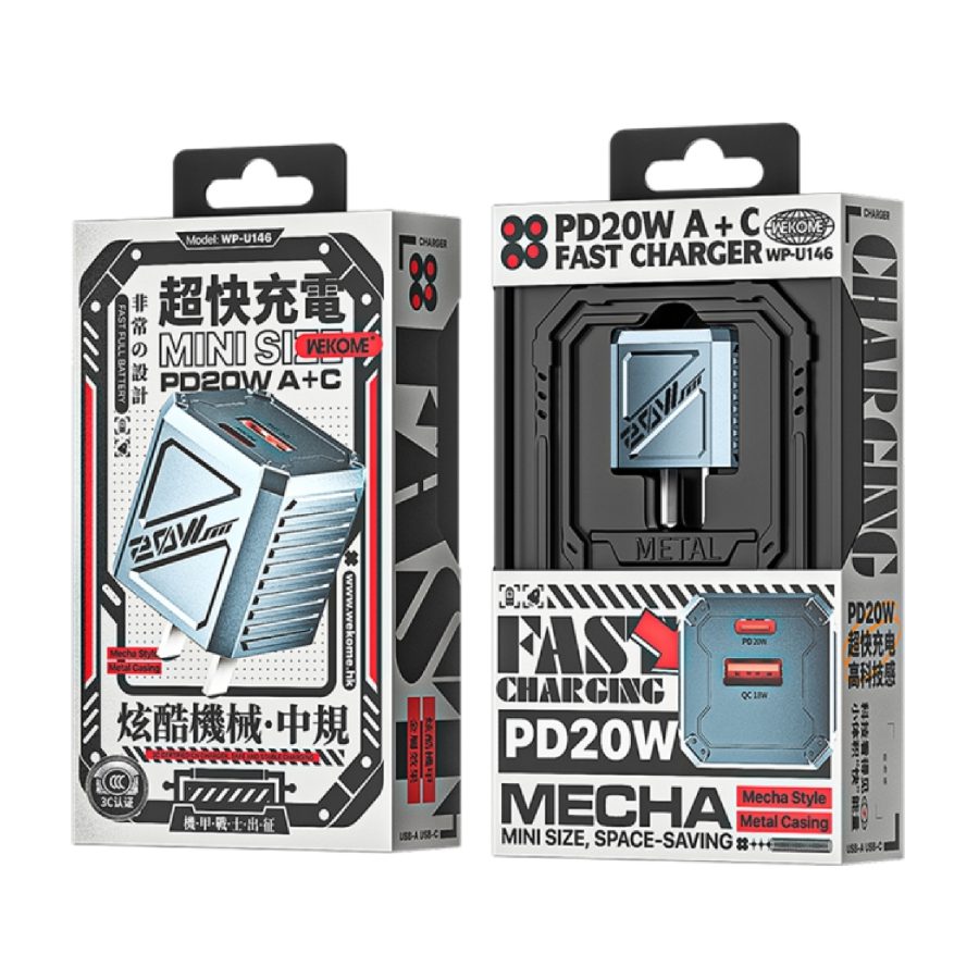 Củ sạc nhanh Wekome PD20W 2 cổng USB-A và Type-C WP-U146 